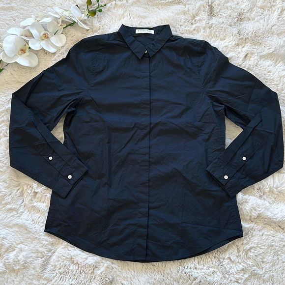 Everlane NWOT Poplin Long Sleeve Button Down Shirt Black Size L - Picture 2 of 8
